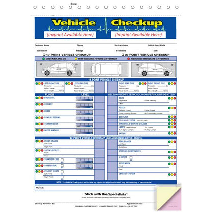 Imprinted Generic Multi-Point Inspection Forms Service Department Independent Automobile Dealers Association of California Generic - Vehicle Checkup