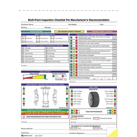 Multi-Point Inspection Forms - Generic Service Department Independent Automobile Dealers Association of California