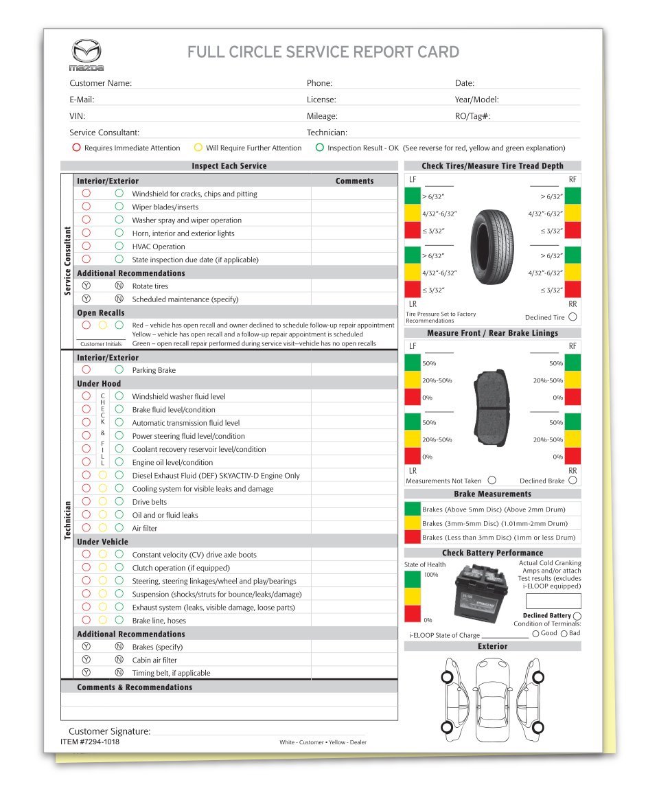 Multi-Point Inspection Forms - Mazda Service Department Independent Automobile Dealers Association of California