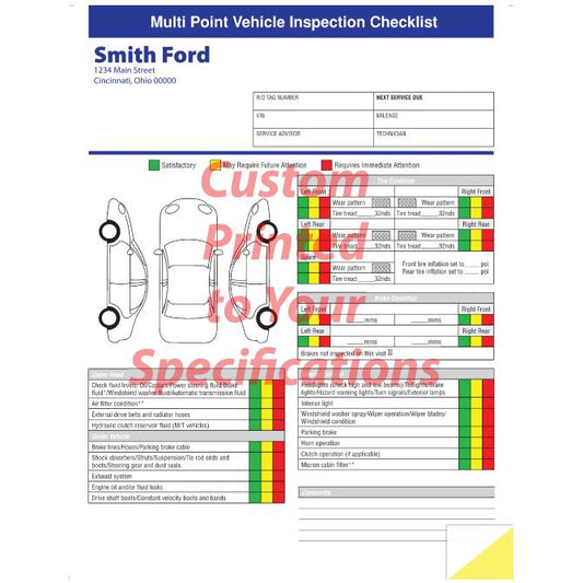 Custom Multi-Point Inspection Forms Service Department Independent Automobile Dealers Association of California 8 1/2" x 11" 2-Part 