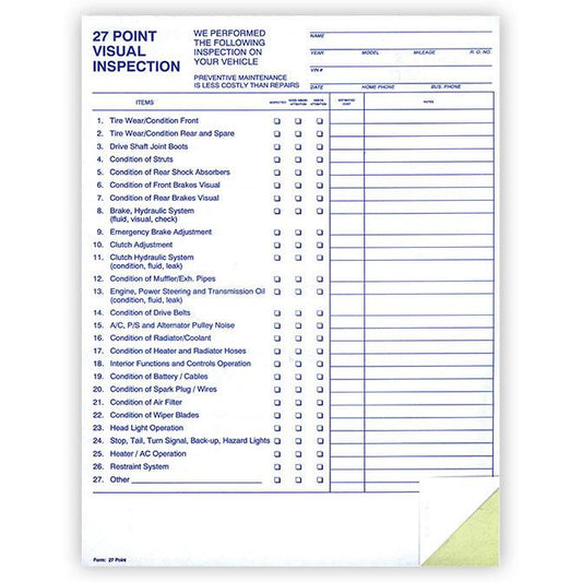 27 Point Inspection Service Department Independent Automobile Dealers Association of California