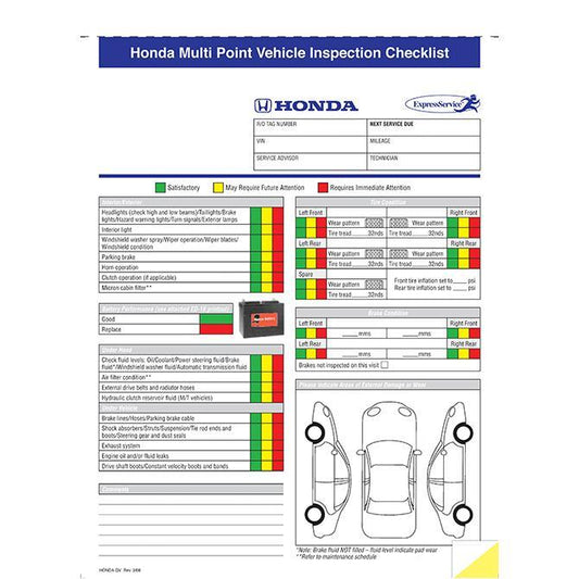 Multi-Point Inspection Forms - Honda Service Department Independent Automobile Dealers Association of California