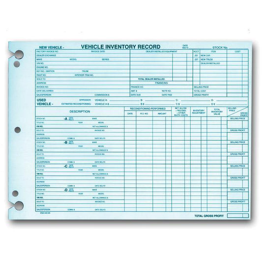 Vehicle Inventory Records (1-Sided) Office Forms Independent Automobile Dealers Association of California (#Form # DSA-542-85)