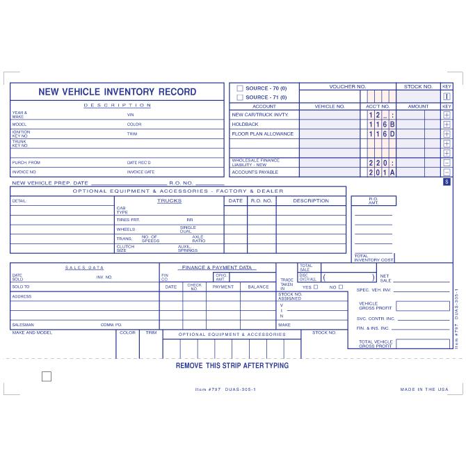 Service Card Inventory Vehicle Inventory Cards – DiscountDealerSupplies.com | IADAC Dealer ...