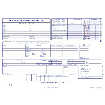 Vehicle Inventory Cards Office Forms Independent Automobile Dealers Association of California New