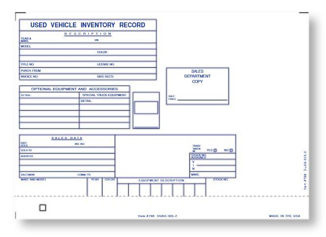 Vehicle Inventory Cards Office Forms Independent Automobile Dealers Association of California