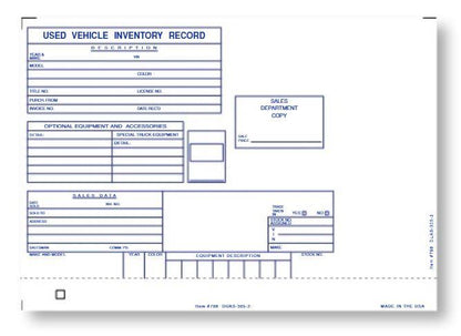 Vehicle Inventory Cards Office Forms Independent Automobile Dealers Association of California