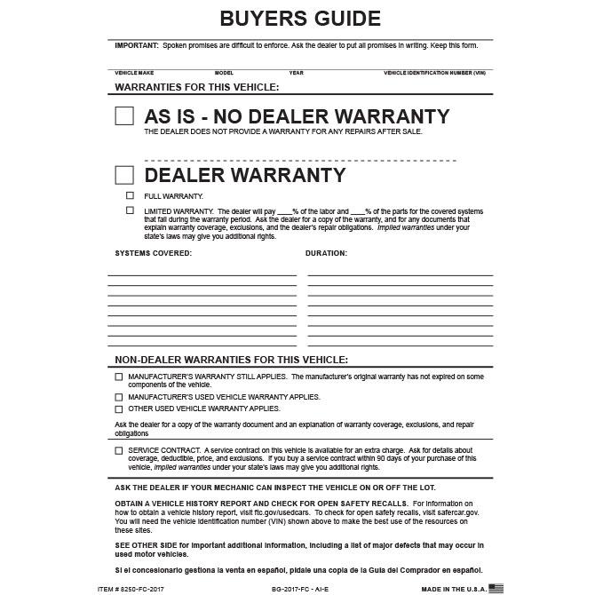 File Copy Buyers Guide Sales Department Independent Automobile Dealers Association of California (Form #BG-2017 FC - AI-E)
