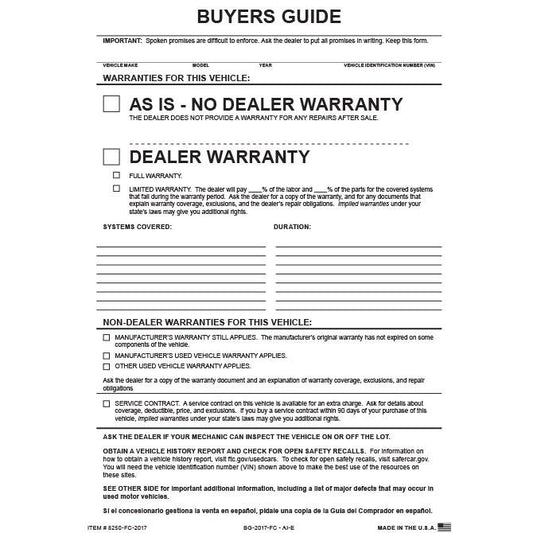 File Copy Buyers Guide Sales Department Independent Automobile Dealers Association of California (Form #BG-2017 FC - AI-E)