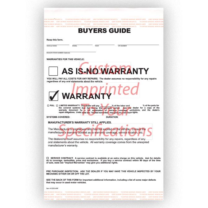 Imprinted Buyers Guide Sales Department Independent Automobile Dealers Association of California Manufacturer Warranty