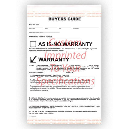 Imprinted Buyers Guide Sales Department Independent Automobile Dealers Association of California Manufacturer Warranty