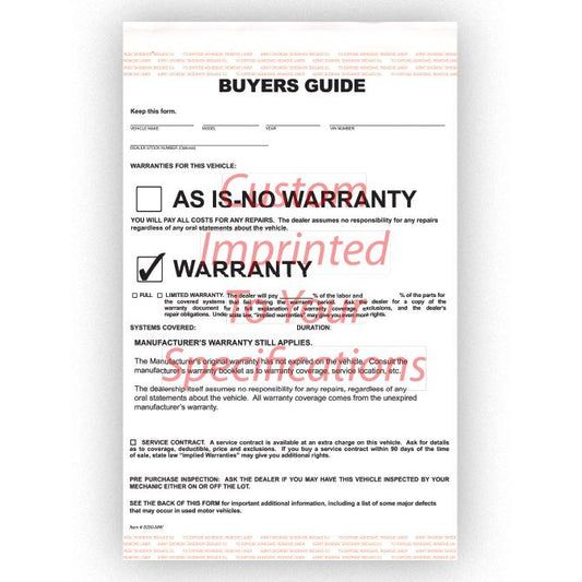 Imprinted Buyers Guide Sales Department Independent Automobile Dealers Association of California Manufacturer Warranty