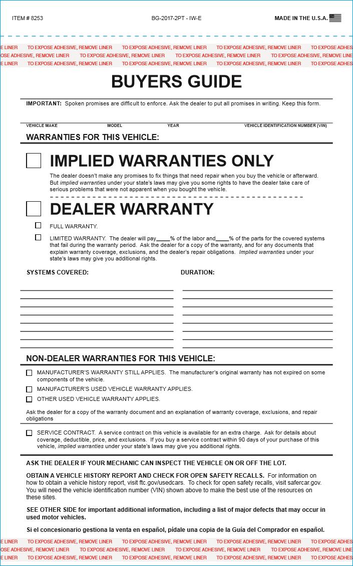 Imprinted Buyers Guide Sales Department Independent Automobile Dealers Association of California Implied Warranty