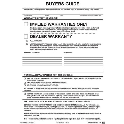 File Copy Buyers Guide Sales Department Independent Automobile Dealers Association of California (Form #BG-2017 FC - IW-E)