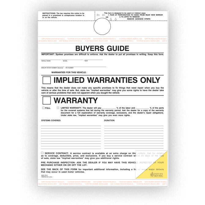 Hanging Buyers Guide Sales Department Independent Automobile Dealers Association of California Implied Warranty