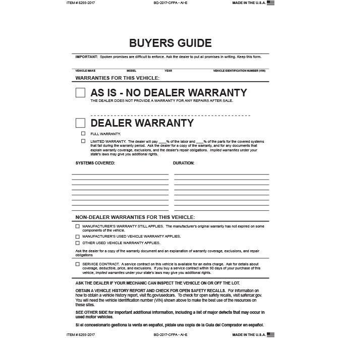 PEEL n SEAL™ 2-Part Buyers Guide - As Is Sales Department Independent Automobile Dealers Association of California