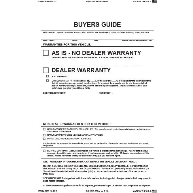 PEEL n SEAL™ 2-Part Buyers Guide Sales Department Independent Automobile Dealers Association of California As Is - No Lines