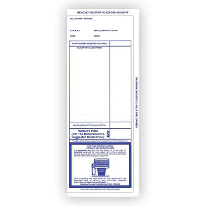 Pre-Printed Addendum Stickers (Self-Adhesive) Sales Department Independent Automobile Dealers Association of California Blue