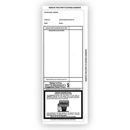 Imprinted Stock Addendum Stickers (Adhesive) Sales Department Independent Automobile Dealers Association of California Black