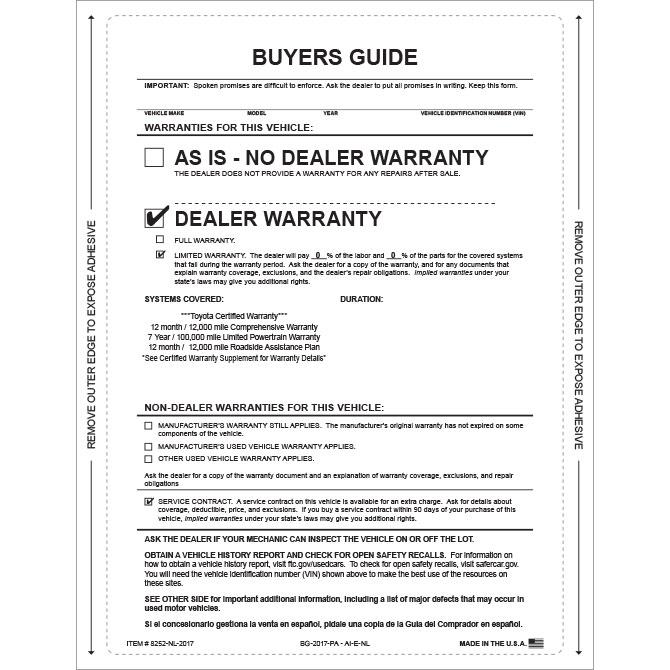 PEEL n SEAL™ Custom 1-Part Buyers Guide Sales Department Independent Automobile Dealers Association of California