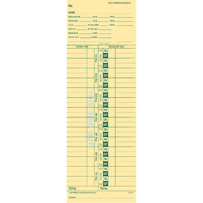 Time Clock Cards (Form TC-57) Office Forms Independent Automobile Dealers Association of California